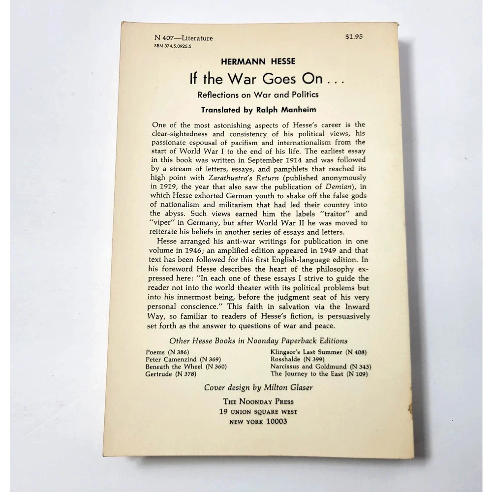 If The‎ War Goes On Hermann Hesse Reflections On War Politics Essays Paperback